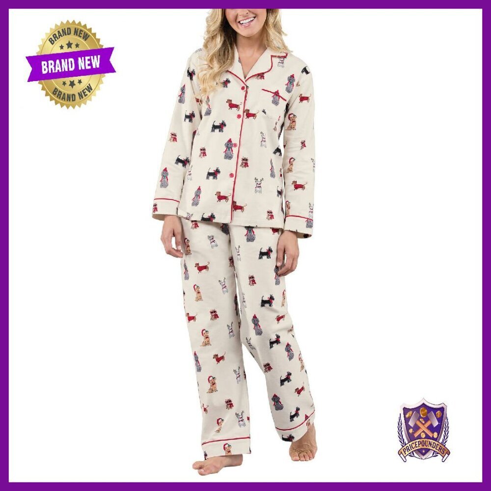Women's Flannel Pajama Set Long Sleeve Button Down Top Elastic Waist Pants